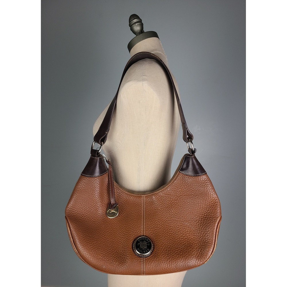 Dooney & Bourke Cognac Brown Pebbled Leather Hobo Shoulder Bag Old Money Luxury